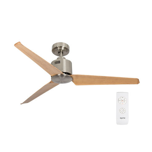 3 Blade Ceiling Fan 1320mm - Brown Wood / Satin Nickel