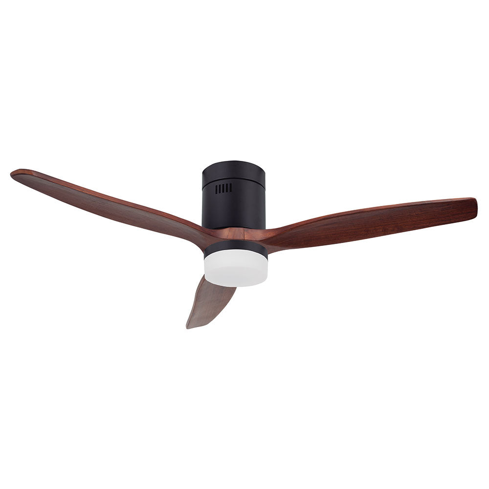 3 Blade Ceiling Fan with Light 1320mm - Matt Black / Walnut