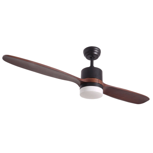 2 Blade Ceiling Fan with Light 1320mm - Matt Black / Walnut