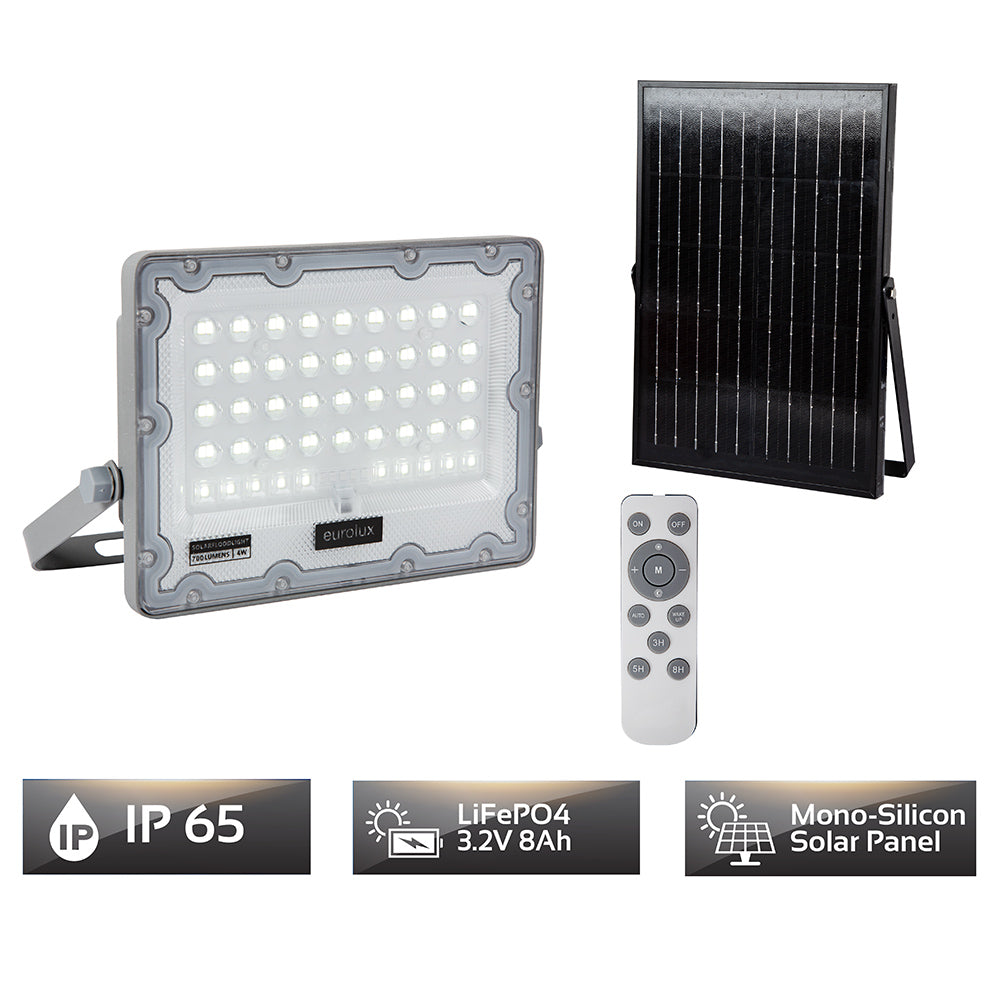 Eurolux Solar LED Floodlight 10W 6500K 700lm - Black