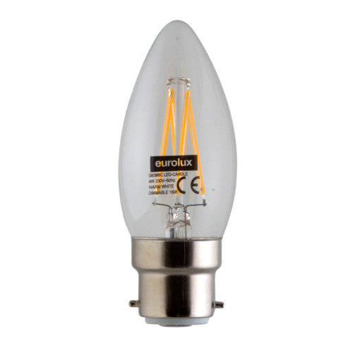 Eurolux LED Dimmable Clear Filament Candle Bulb B22 4W 400lm Warm White