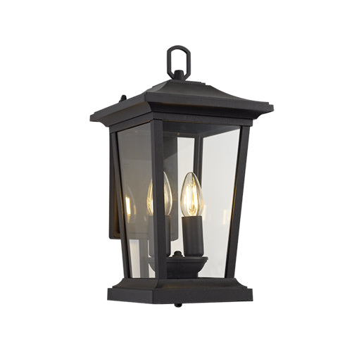 Down Facing Aluminum Lantern with Clear Glass - Black