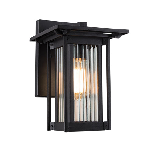 Down Facing Aluminium Lantern with Opaque Glass - Black