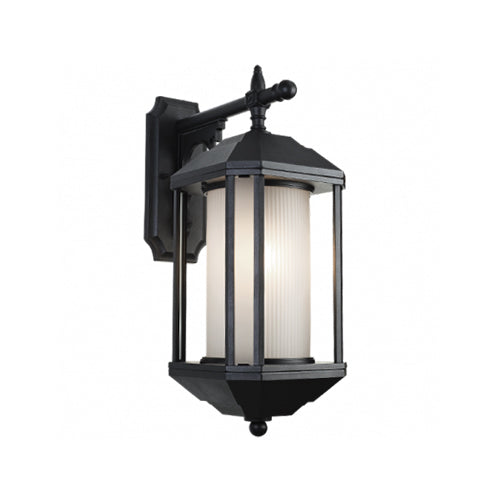 Down Facing Aluminum Lantern with Frosted Glass - Black