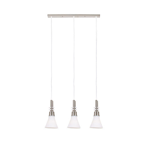 Satin Chrome 3 Light Pendant with White Glass