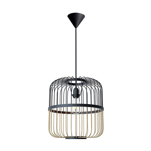 Bamboo Cylinder Pendant - Black & Wood