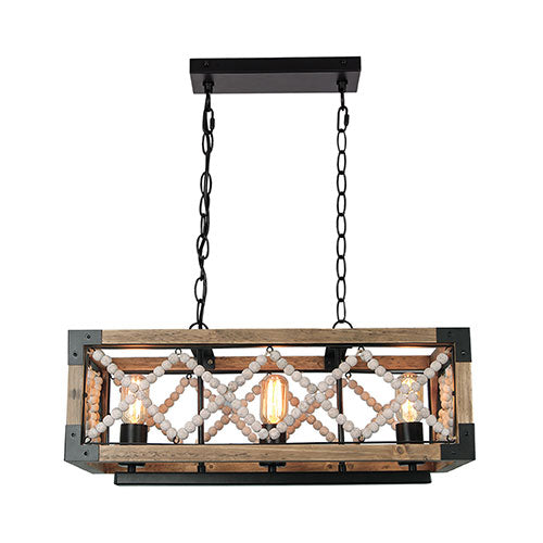 Beaded Metal Chandelier - Wood