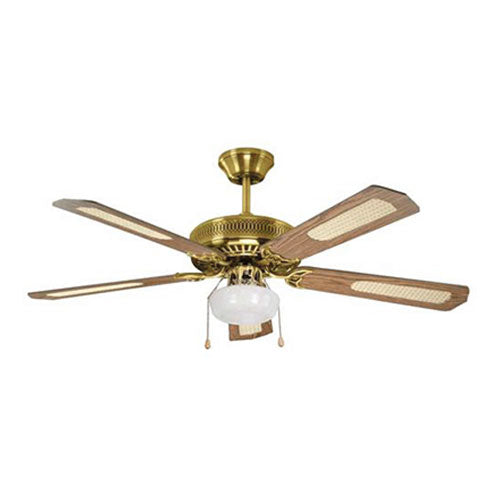 48" 4 Blade Ceiling Fan with Light - Antique Brass / Rattan