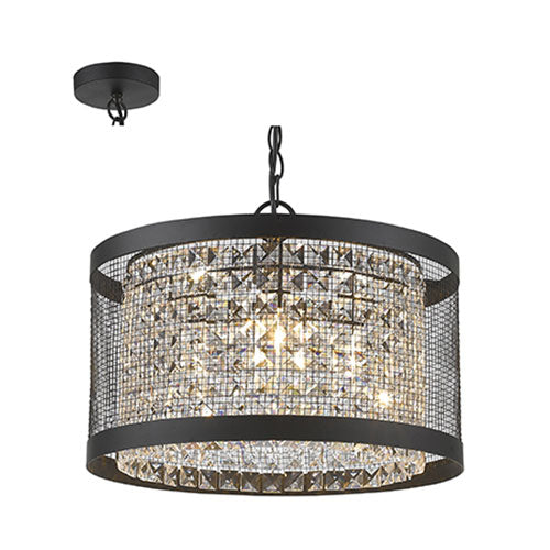 Large 2 Light Metal Mesh & Crystal Pendant