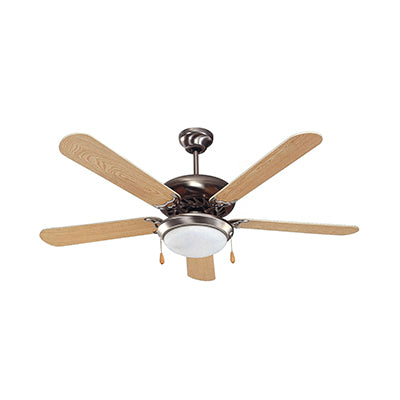 5 Blade Ceiling Fan with Light 1230mm - Satin Chrome / Light Wood