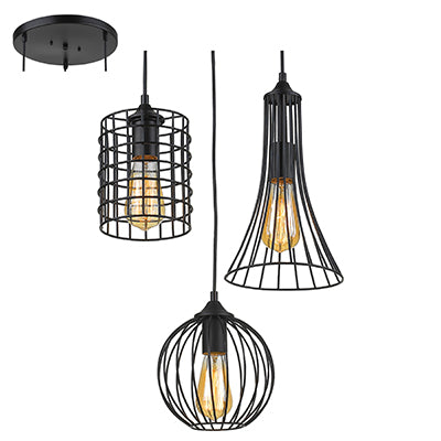 3 Light Metal 60W Cluster Pendant - Black