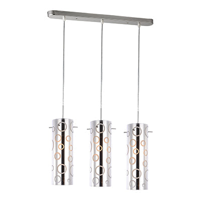 3 Light Cylindrical 40W Metal Pendant - Chrome