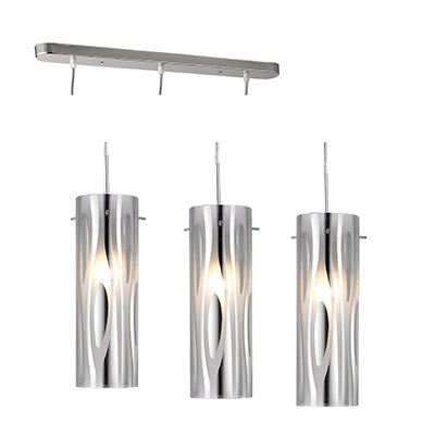 3 Light Linear 60W Metal Pendant - Chrome