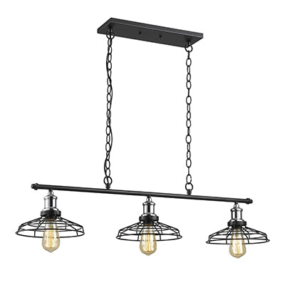 Grid- Iron 3 Light Black Chrome Pendant