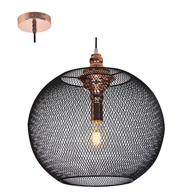 Mesh Globe Shaped 40W Metal Pendant - Matt Black