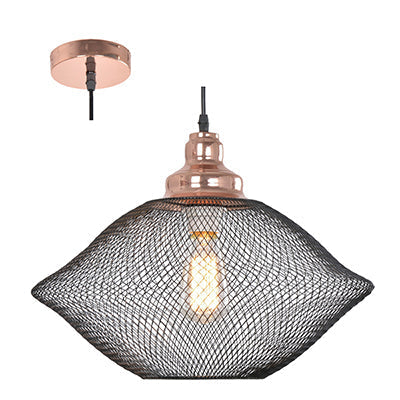 Pressed Oval shaped 40W Metal Mesh Pendant - Matt Black