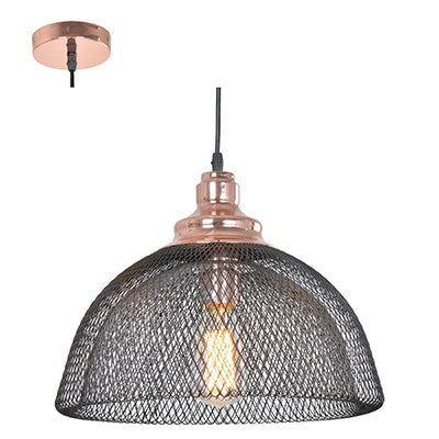 Metal Dome Mesh Shade 40W Pendant - Matt Black