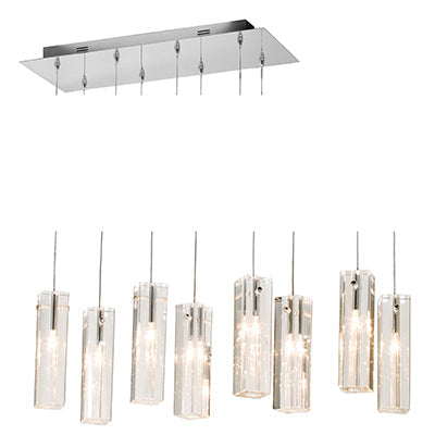 Staggered 8 light 20W Crystal Glass Pendant - Chrome