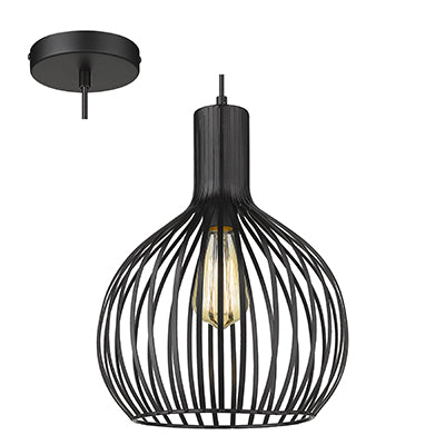 Metal Caged 60W Bell Pendant - Black