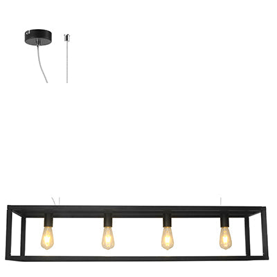 4 Light 60W Linear Metal Pendant - Black