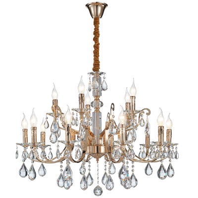 Iron, Clear Glass and Crystal Chandelier